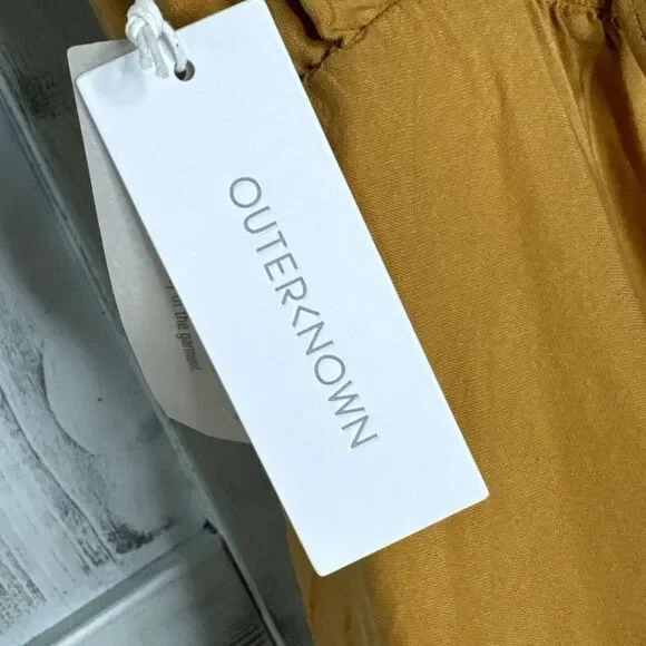 NWT Outerknown La Luna Golden Yellow Cami Silk Blend Strappy Back‎ Midi Dress S